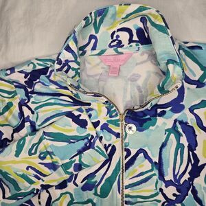 Lilly Pulitzer‎ Jacket Blue Green Palm Leaves Full Zip Popover Jacket Size XXS